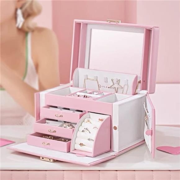 Lockable Jewelry Box Organizers with Key,Small Travel Earrings and Rings Jewelry - Picture 2 of 6